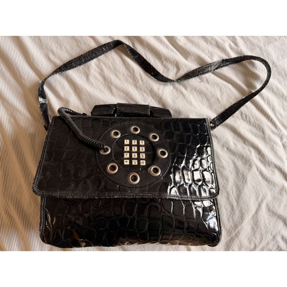 Vintage 1980s Telephone Faux Croc Messenger Bag